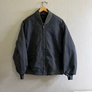 Vintage 80s Workwear Bomber Jacket Gray Quilted Liner IDEAL Zip USA Made XXL